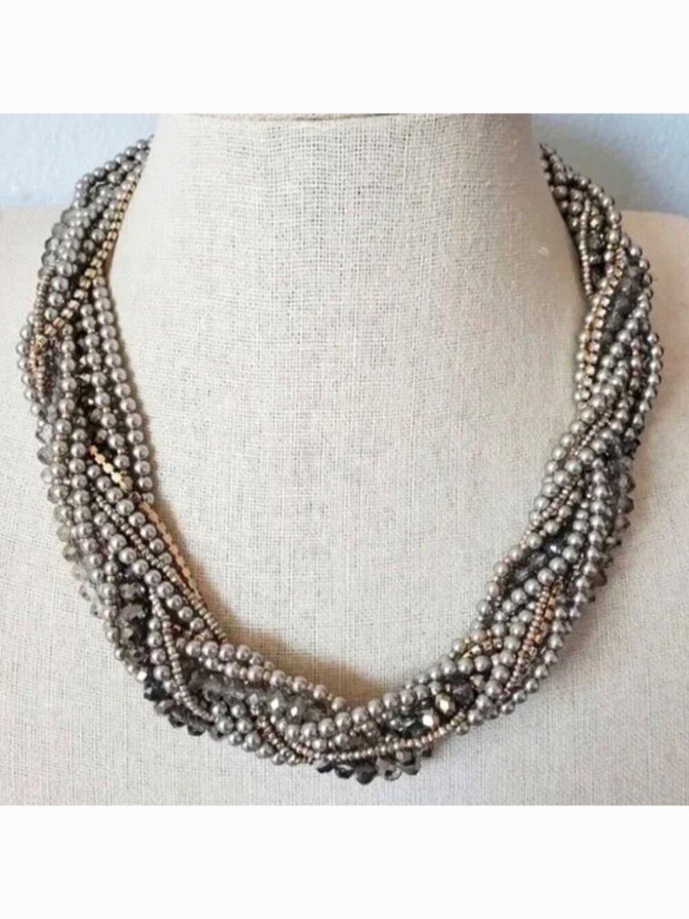 Ann Taylor LOFT Necklace Silver, Gold Tones Braided Signed 19"-22" Perfect 32880